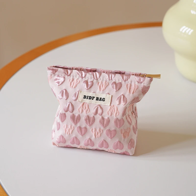 Women\'s Cosmetic Bag Small Pink Love Money Cosmetics Storage Bag Portable Lipstick Envelope Coin Purse Commuter Liner Bag