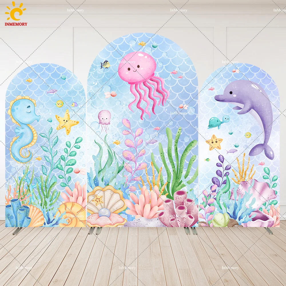 

Under the Sea Octopus Seahorse Boy Birthday Arch Backdrop Cover Custom Underwater World Newborn Baby Shower Arched Wall Banner