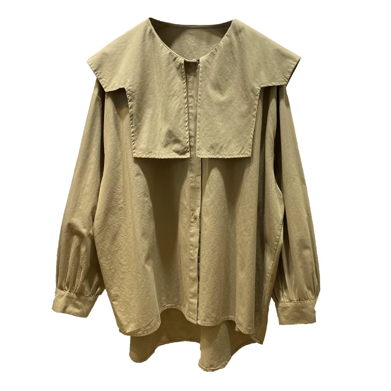 Csa Fena Solta com Gola ande, Estilo Coreano Moderno, Manga Longa, Aboa, Casual e Doce, Coleção Primavera