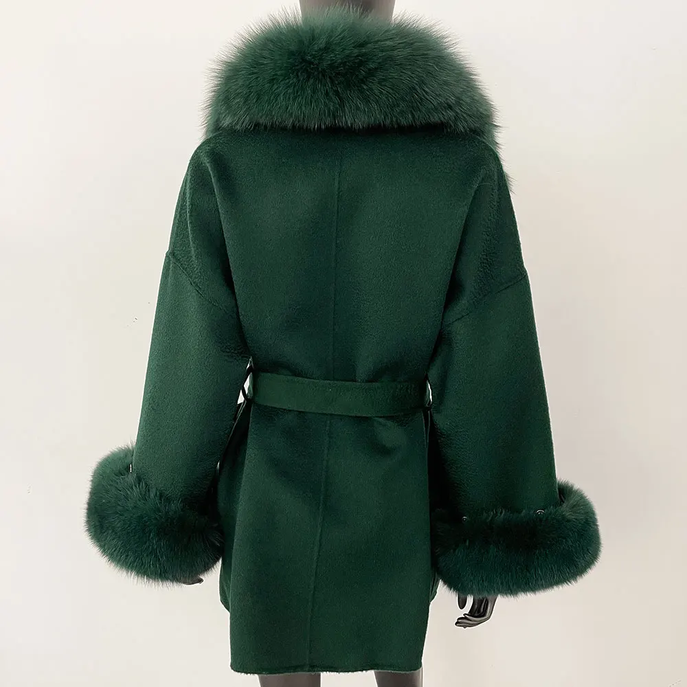 Real Fox Fur Coat 2024 New Autumn Woolen Coat Women Winter Natural Raccoon Fur Jacket Cashmere Female Warm Wool Jacket Lady