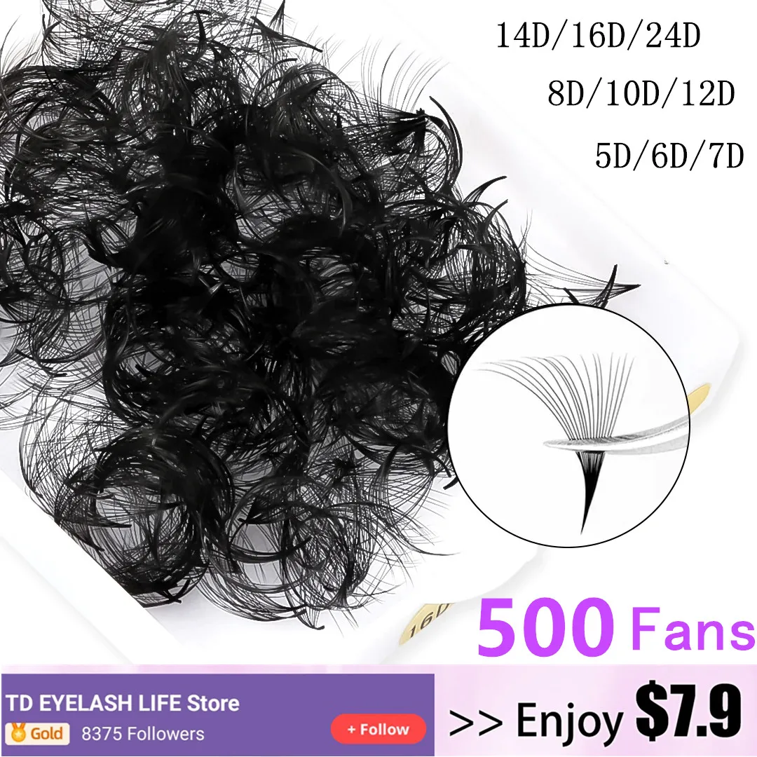 TDANCE 500 Loose Fan 8D 10D 12D 14D Thin Pointy Base Volume Lash Wispy Sharp Narrow Stem Cluster Eyelash Extensions Premade Fans