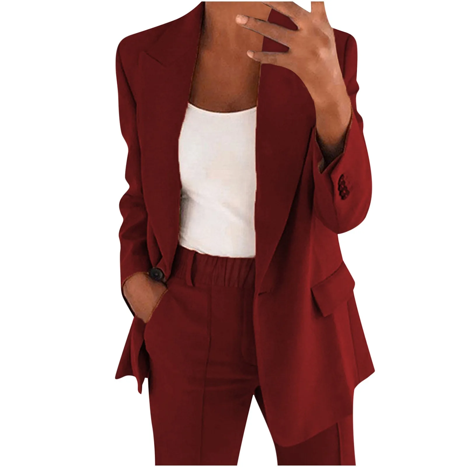 

Women‘s Tailor Set Red Sex Suit Elegante V-neck Blazer And Wide Leg Pants Set Broek Plus Maat Twee Stuk Tailleur Femmes