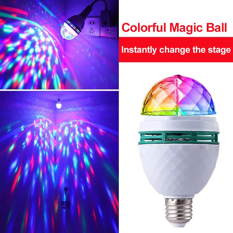 E27 LED RGB Lamp 9W Bulb Magic Color Projector Auto Rotating Stage Light AC85-265V 220V 110V For Holiday Party Bar KTV Disco