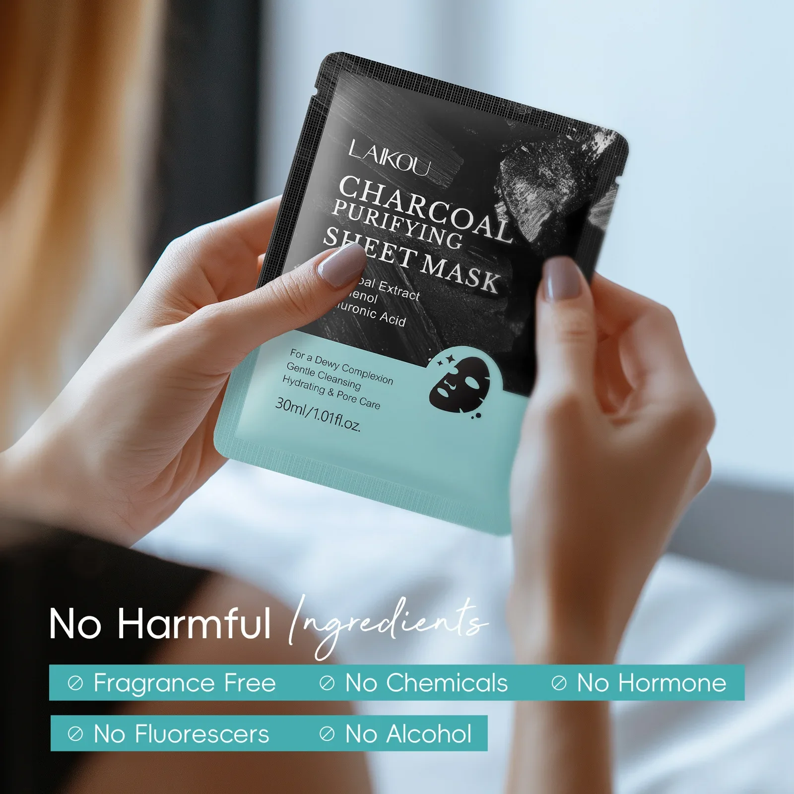 قناع فحم الخيزران بحمض الهيالورونيك للتنظيف العميق ومرطب يدوم طويلاً للعناية بالبشرة اللطيفة