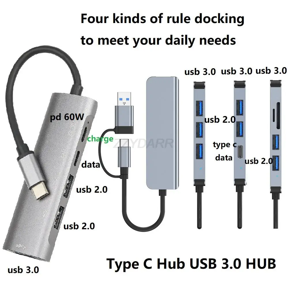 

USB C to USB 3.0 HUB Type C Hub with TF SD Card Port USB 3.0 HUB Splitter for MacBook Pro iPad Pro Phone U Disk Mouse Keyboard