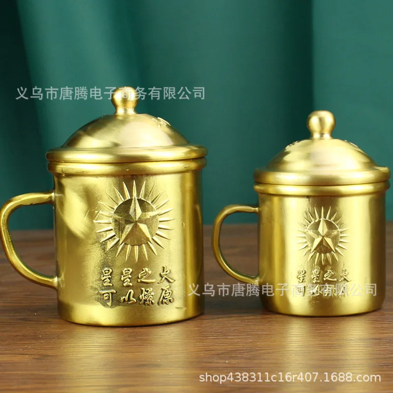 Brass Chairman Mug Office Living Room Desktop Creative Mao Zedong Small Ornament Pure Copper Cup Metal Craft
