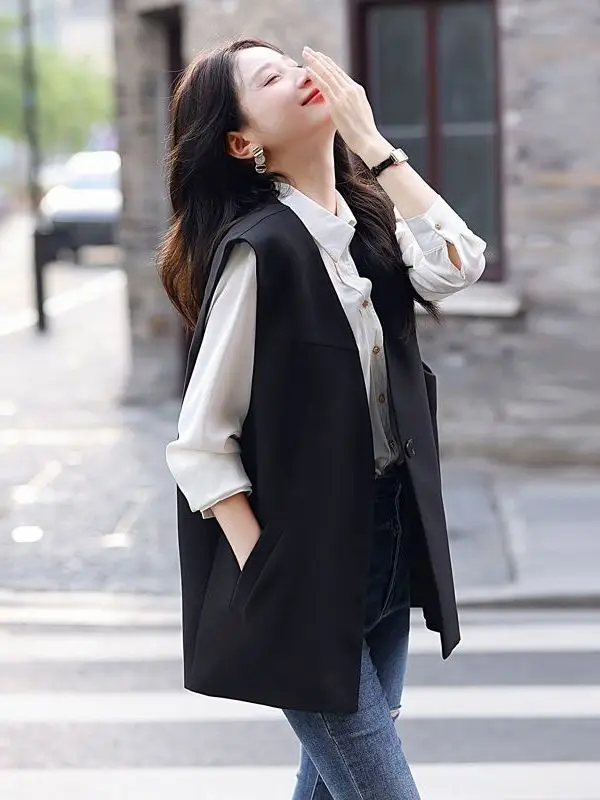 

Повседневный женский жилет свободного кроя с V-образным вырезом, весна-осень, новая модная верхняя одежда из хлопковой смеси, легкий, цветной