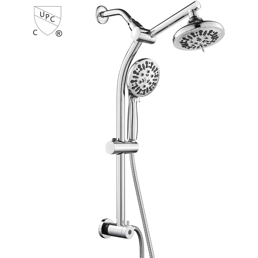 Retrofit 2-Way Shower Head Combo 8-Function Rainfall Showerhead 9-Setting Handheld Shower Adjustable Slide Bar Easy Installation