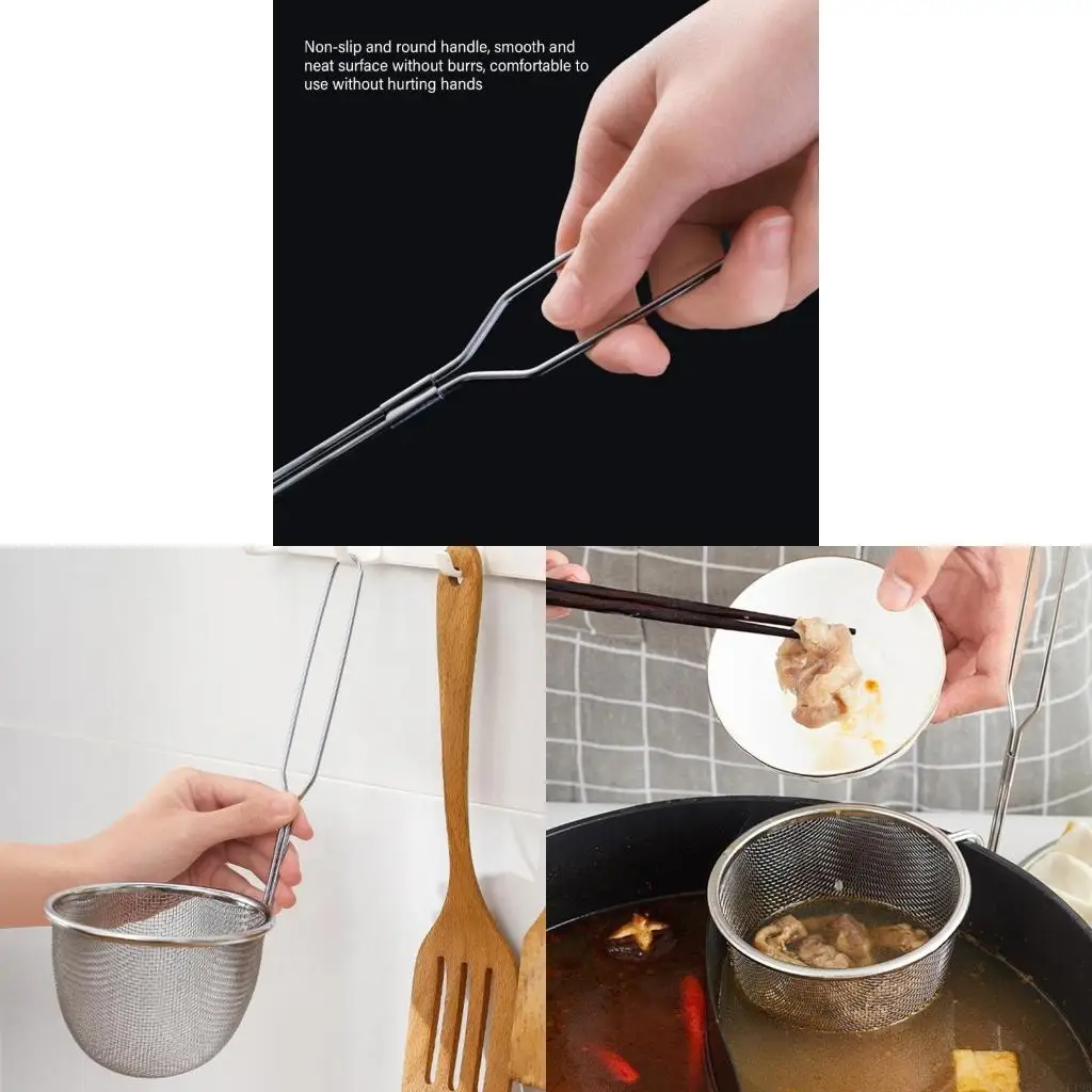 F19B Convenient Noodles Dumplings Strainer Kitchen Essential Fine Mesh Strainer Basket for Blanching and Straining