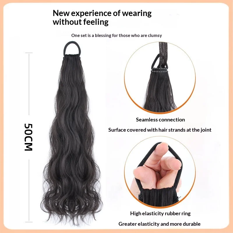 Coda di cavallo in fibra sintetica Doppia coda di cavallo realistica per ragazza energica Acconciatura naturale e soffice Cravatta per capelli Parrucca finta riccia