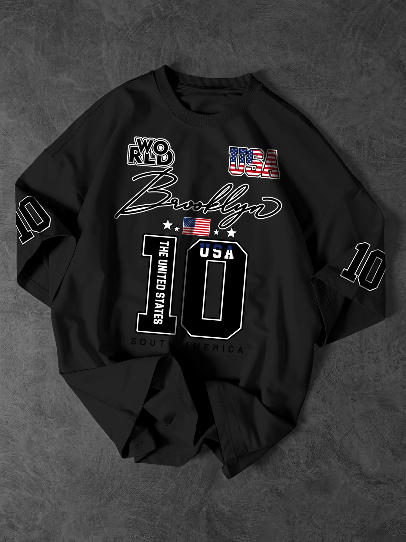 Men's & Women's USA Brooklyn 10 Varsity Graphic T-Shirt American Flag Print Y2K Streetwear Oversized Crew Neck Tee