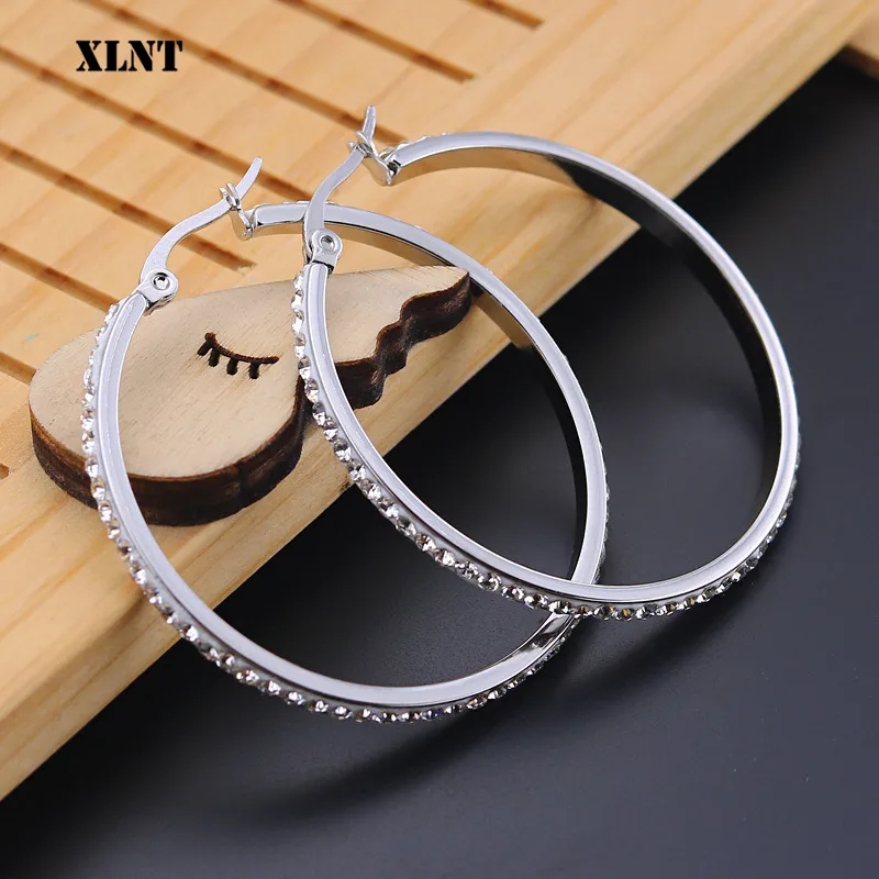 XLNT 2019 Fashion Hoop Earrings With Rhinestone Circle Earrings Simple Earrings Big Circle Gold Color Loop Earrings For Women