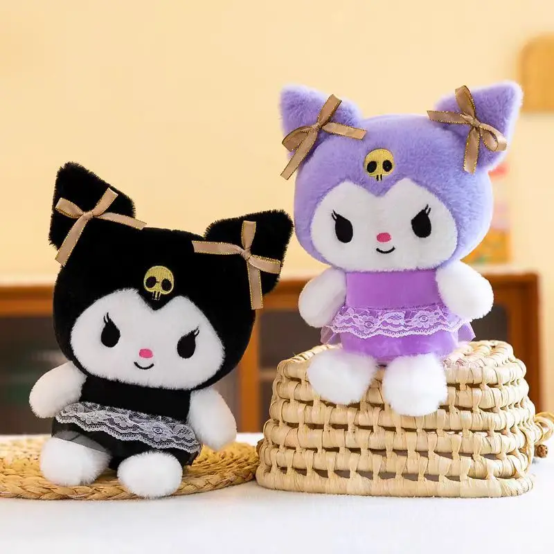 22cm Sanrio Kuromi Pluszowe zabawki Poduszka Kawaii Anime Kuromi Pluszowa lalka Miękka wypchana kreskówka Urocza lalka Wystrój domu Dziewczyny Prezenty świąteczne