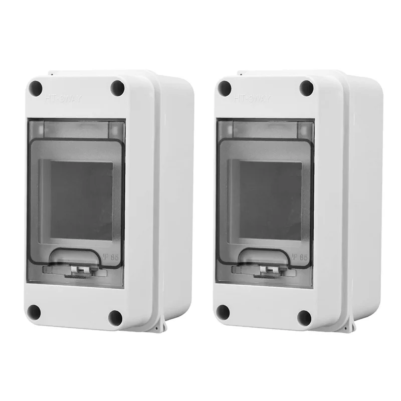 3 Way Distribution Protection Box, Waterproof Transparent Cover 3 DIN Rail Outdoor Distribution Junction Box 2Pcs