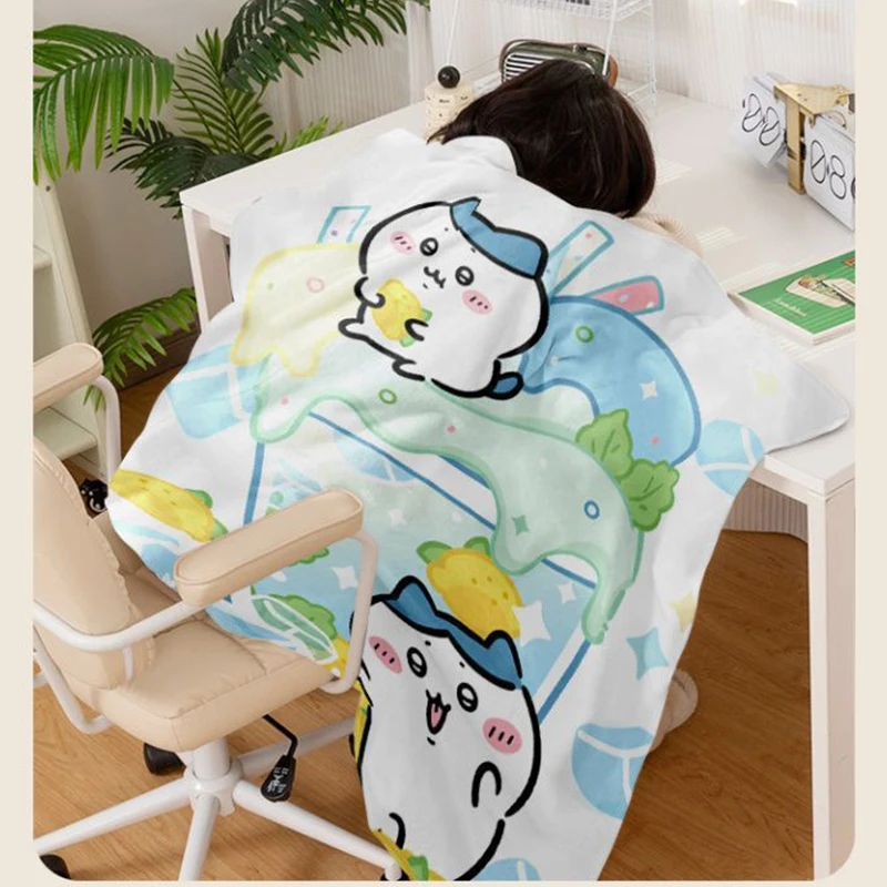 Cartoon Chiikawa Flannel Blanket Anime Student Dormitory Air Conditioning Blanket Cute Usagi Hachiware Girls Household Shawl