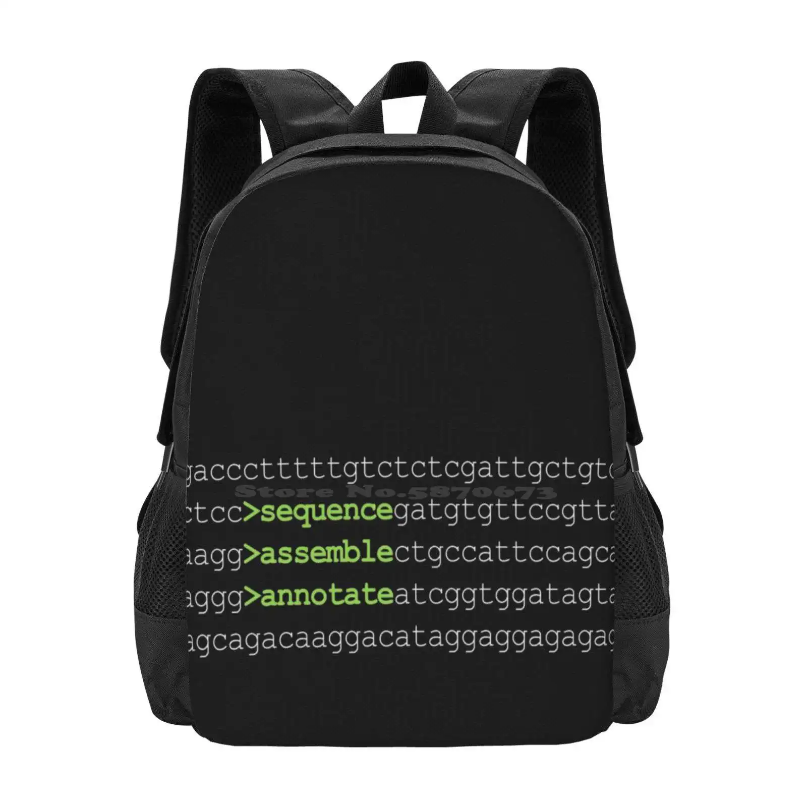 Bioinformatics Genome Sequence Assemble Annotate Dna Green New Arrivals Unisex Bags Student Bag Backpack Genome Bioinformatics