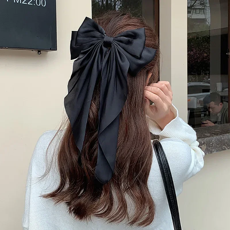 Elegancka kokardka wstążka do włosów dla dziewczynek Moda Prosta satynowa spinka do włosów Retro Opaska na głowę z klipsami Dziewczęce akcesoria do włosów