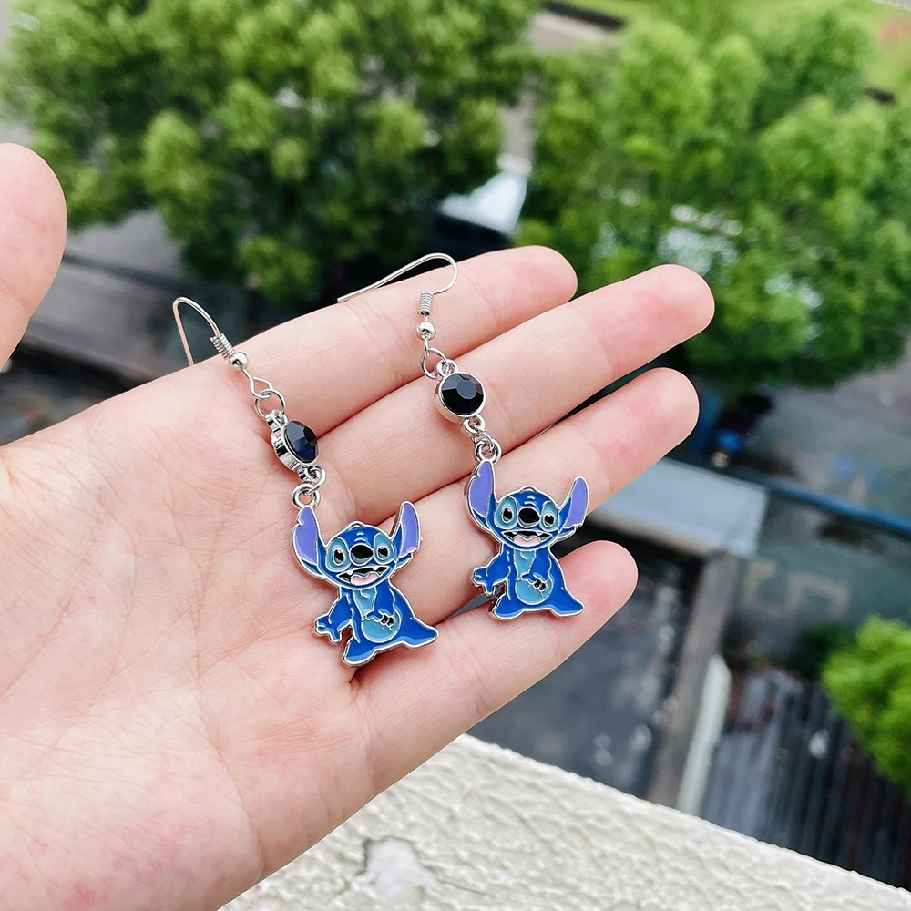 Disney Cartoon Stitch and Angel Couple Drop Earrings Women Cute Figure Pendant Earrings Fashion Jewelry Party Accessories Gift