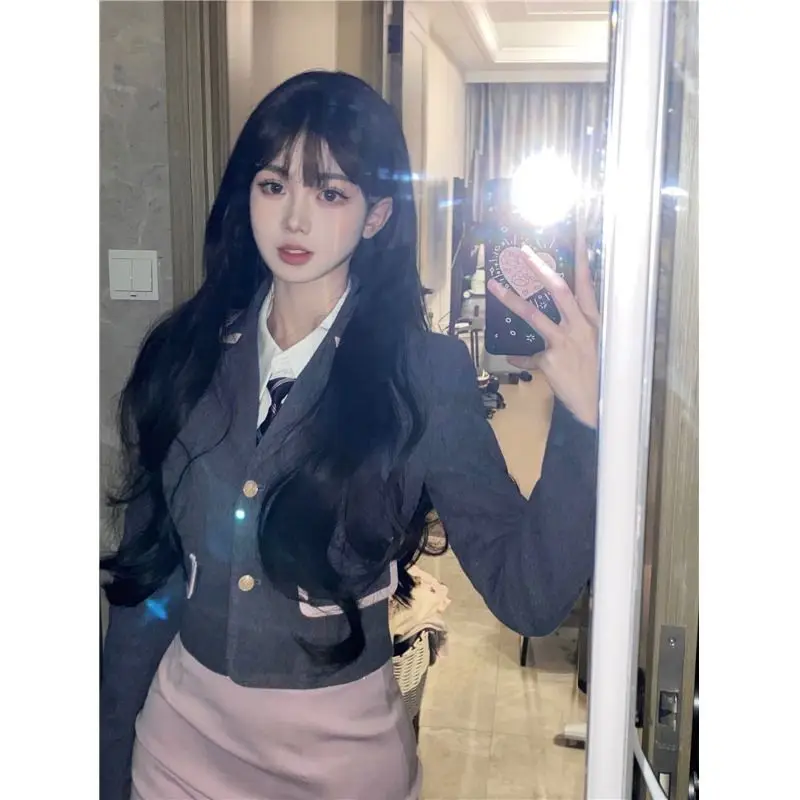 Japan Korea School Uniform Suit Women Jacket White Shirt Fashion Sexy Hip Skirt School Girl College Style three-piece JK Suit