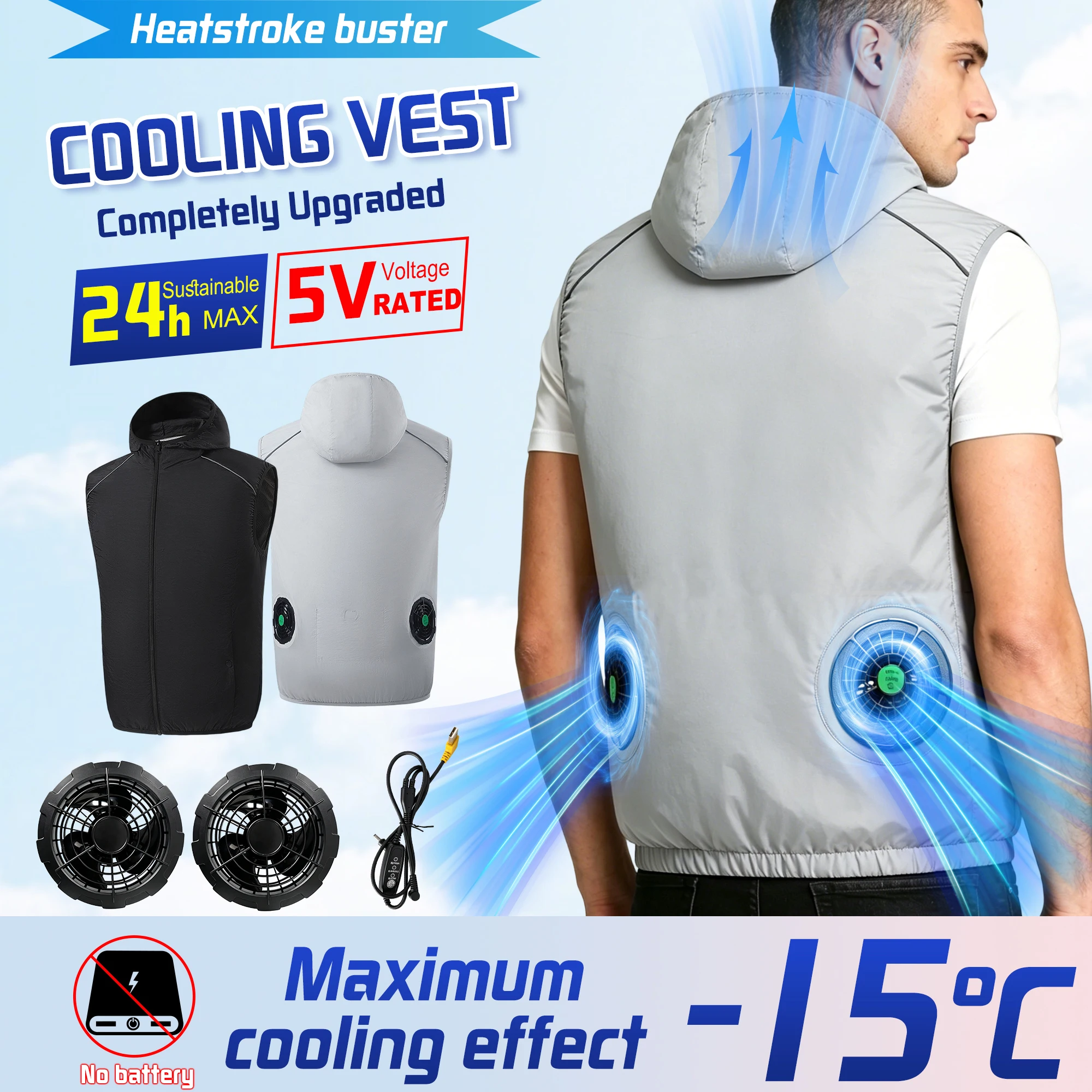 Cooling Fan Vest Heat Resistant Sleeveless Workwear Men Summer Fan Air Conditioning Clothes Summer Fan Air Conditioning Clothes