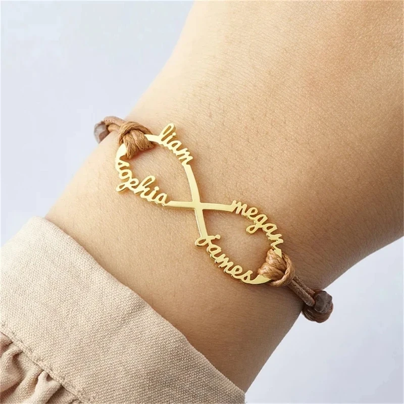 

WLP Fashion Stainless Steel Custom Name Personalized Bracelet Women Men Adjustable Handmade Rope Chain Nameplate Bracelets Gift