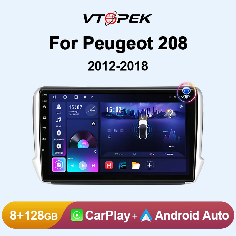 

Vtopek 2Din Android 12 Car Radio Multimedia Player Stereo for Peugeot 2008 208 2012 - 2018 Navigation Wireless CarPlay Head Unit