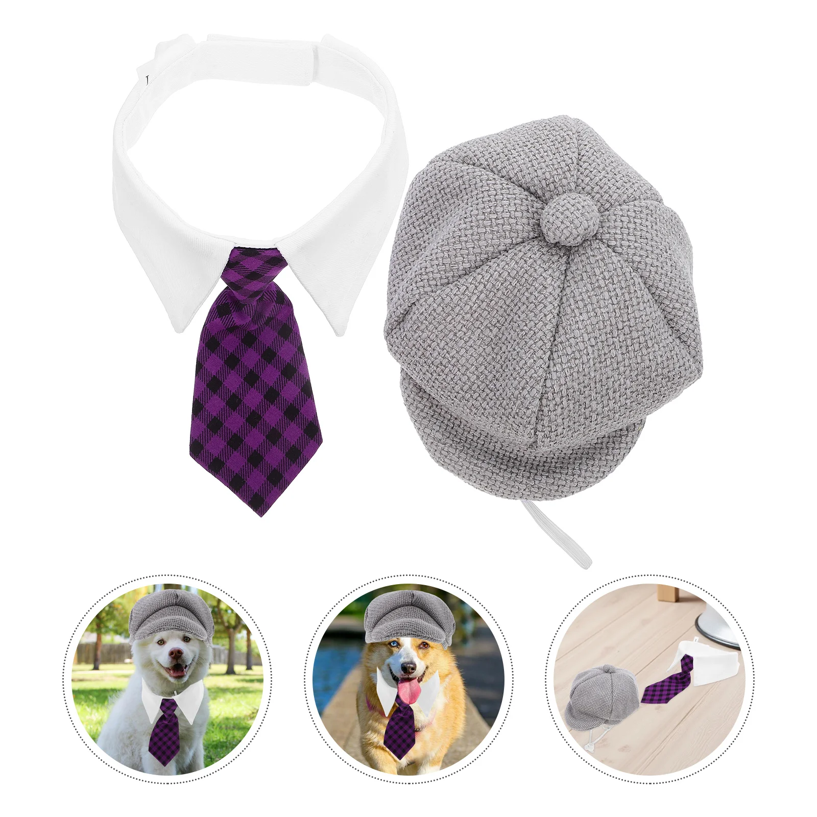 

1Set Adorable Pet Hat Bowtie Kit Cat Beret Dog Costume Warm Party Photo Prop Fashionable Appearance Upgrade Small Dog Beret