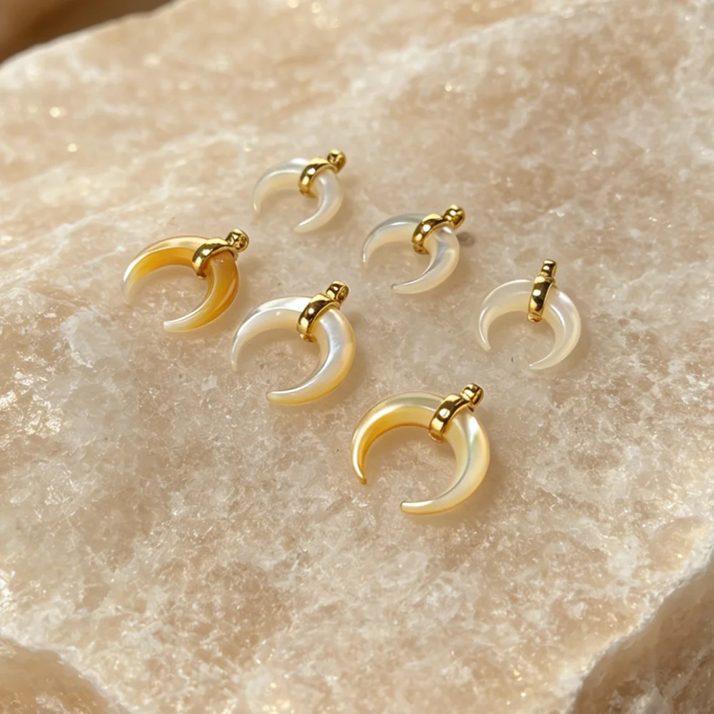 Celestial Iridescent Single Bail White Mother of Pearl Horn Charms Golden Plated Bulk for Earring Making P2D1016