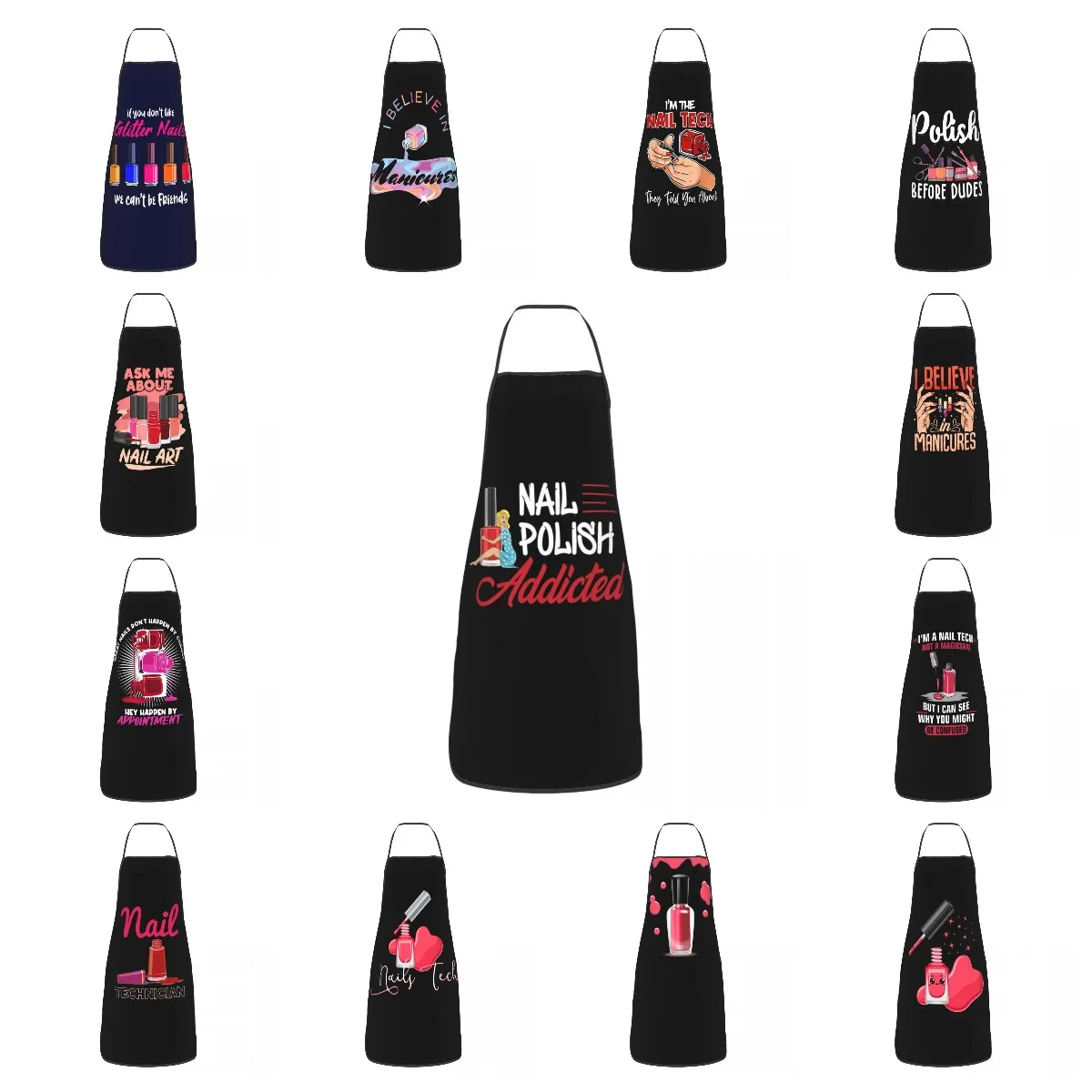 Bib Addicted Nail Polish Aprons for Men Women Unisex Adult Chef Kitchen Cooking Nail Artist Gift Tablier Cuisine Gardening