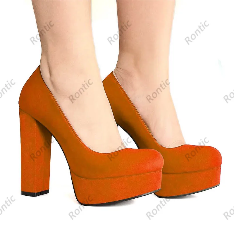 حذاء بكعب مخملي أسود مصنوع يدويًا من Rontic - كعب قوطي مصنوع يدويًا - حذاء نسائي بكعب مكتنز مقاس 5-20 #3