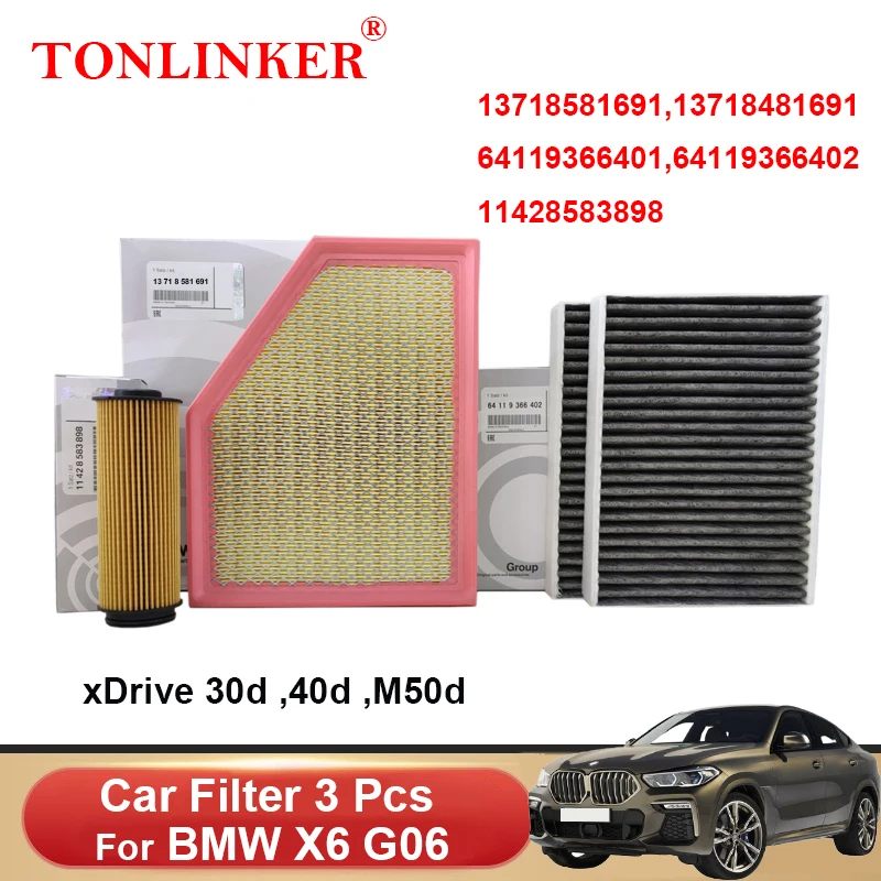 

TONLINKER Air Filter Cabin Filter Oil Filter For Bmw X6 G06 xDrive 30d 40d M50d 40i 2019 2020 2021 2022 Model Car Accessories