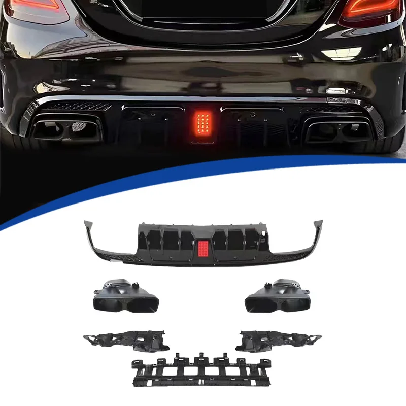 

Для 2015-2021 Mercedes-Benz C-Class W205 седан в стиле Brabus, задний диффузор, разделитель губ, аксессуары для выхлопных газов, комплект кузова