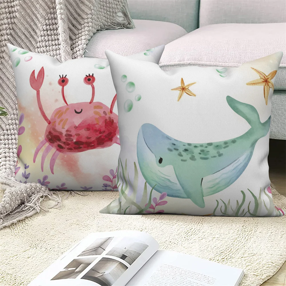 Farmhouse Home Sofa Car Decor Throw Pillow Cover Decorative Sea Animal Cushion  Turtle Coral