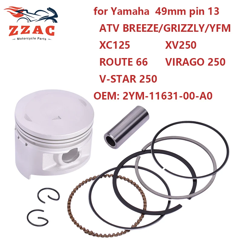 49mm - 50mm Piston Pin 13 Ring Set Motorcycle Engine Part for Yamaha XC125 BREEZE GRIZZLY 125 ROUTE 66 VIRAGO 250 XV250