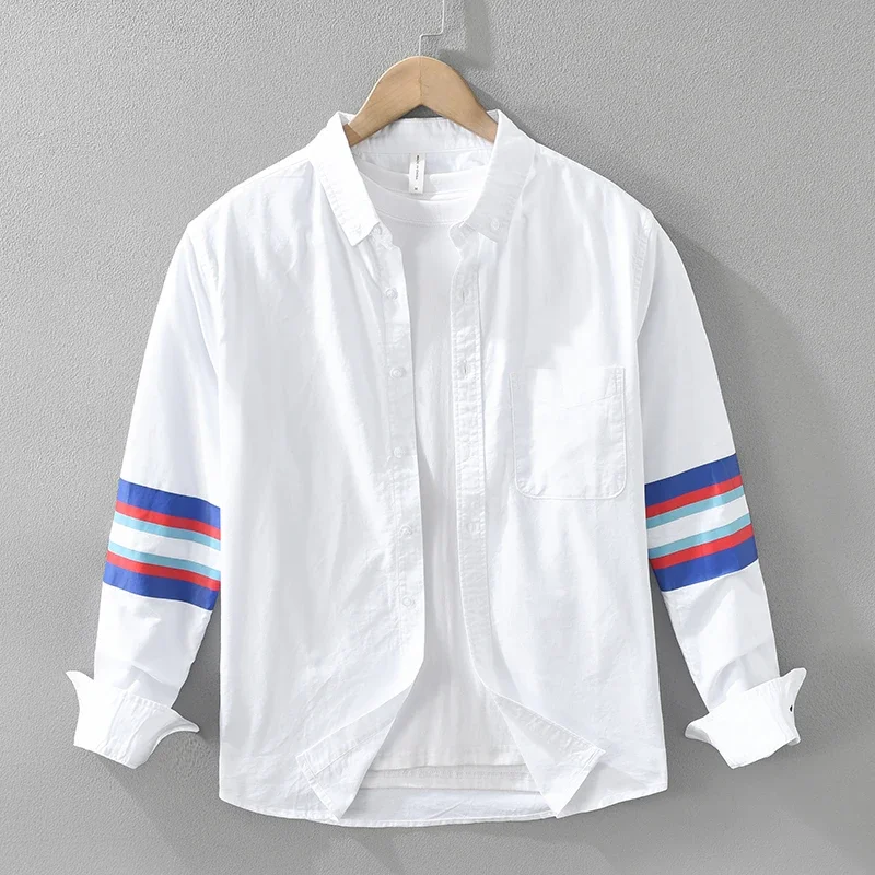 

Patchwork Long Sleeve Shirt for Men Casual Fashion Oversize Men's Clothing 2024 Autumen New White