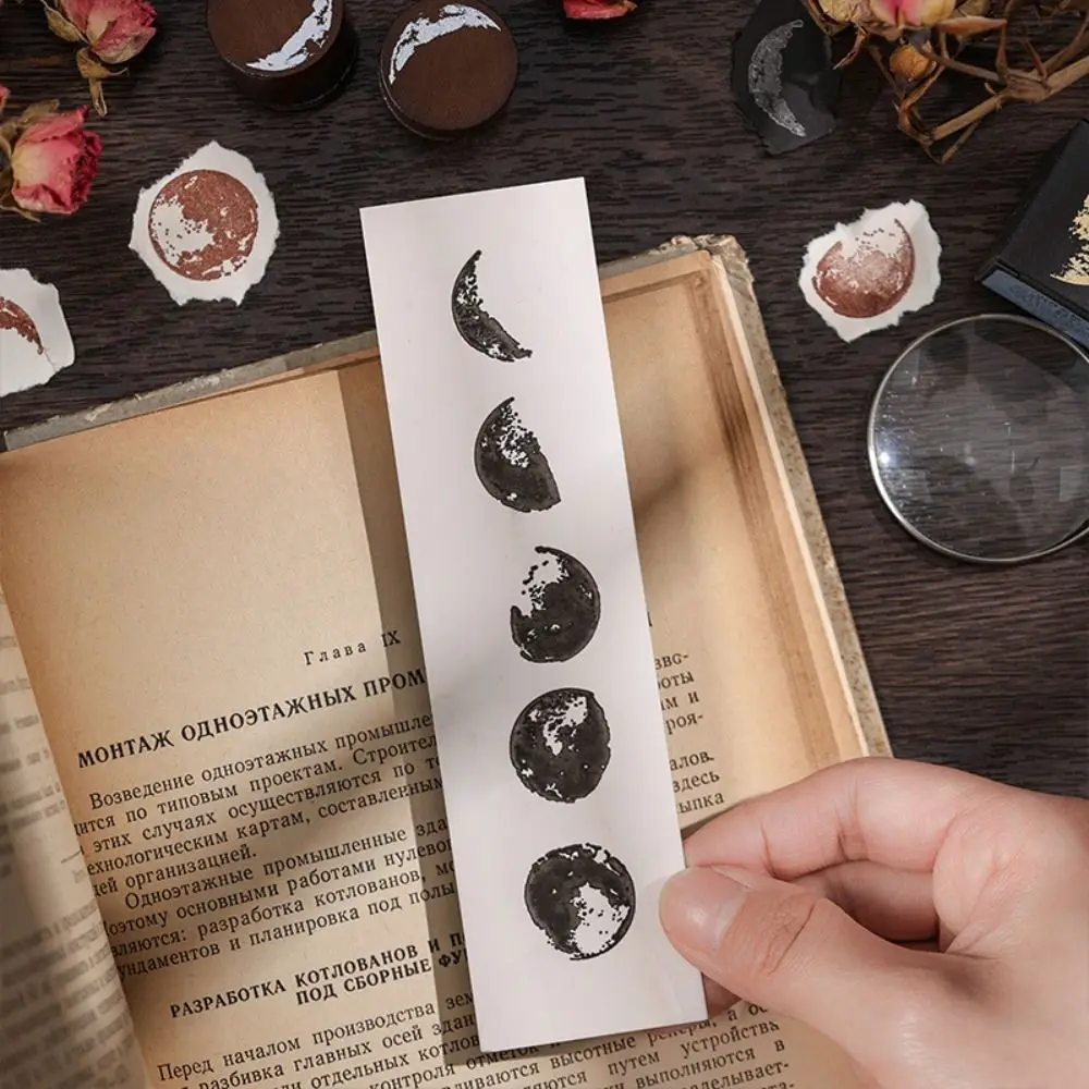 

Mountain and Moon Moon Series Seal Circular Printing Mini Wooden Seal Vintage Card Making DIY Decorative Stamp Stationery