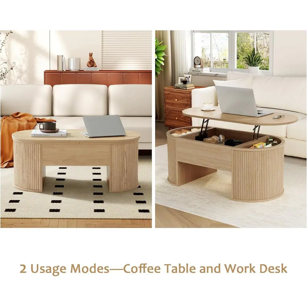 Oak Lift-Top Coffee Table with Hidden Storage for Living Room and Office