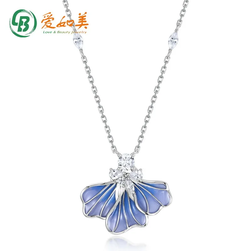 Fashion Popular Empty Window Enamel Blue Iris Tectorum Pendant Clavicle Chain Dignified FlowersS925Sterling Silver Necklace Spec