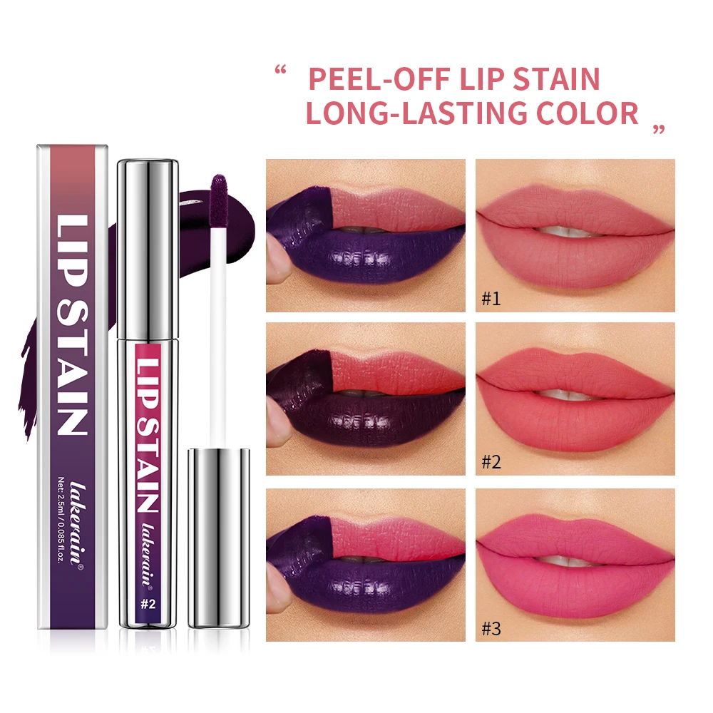Lakerain 3 Colors Peel Off And Reveal Lip Stain - Długotrwały, wodoodporny różowy odcień ust, odporny na transfer naturalny plam do ust 2,5 ml