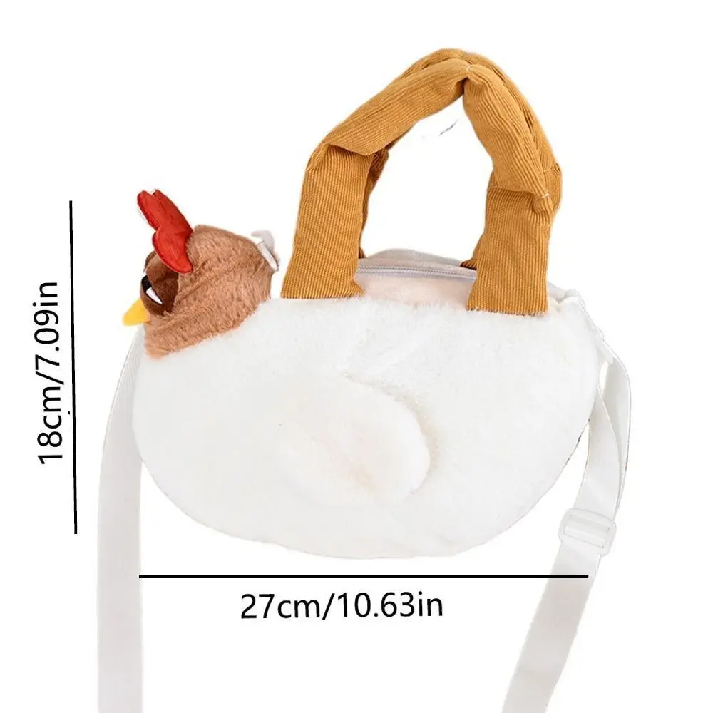 Engraçado fofo galinha forma frango saco de pelúcia grande capacidade zíper sonolento boneca bolsa portátil crossbody bolsa de ombro feminino