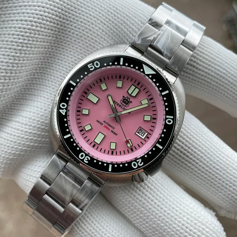 

Мужские автоматические часы STEELDIVE, 43,8 мм, механические наручные часы Turtle, водонепроницаемые, 20 бар, C3, светящийся сапфировый циферблат, керамический безель NH35