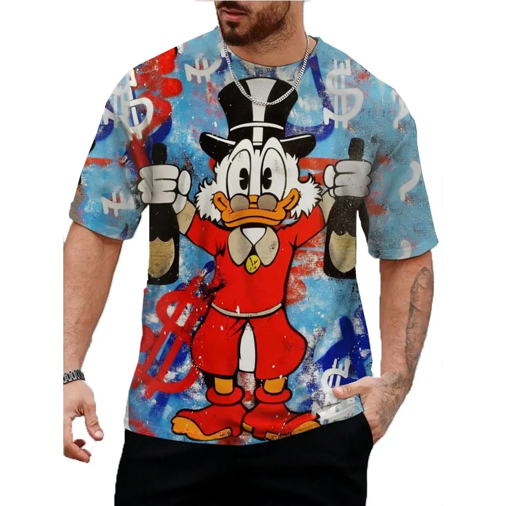 Summer Fashion Disney Donald Duck Print Hip Hop Men T-shirt Trendly Casual Personality Printing Tees Harajuku Street O-neck Tops