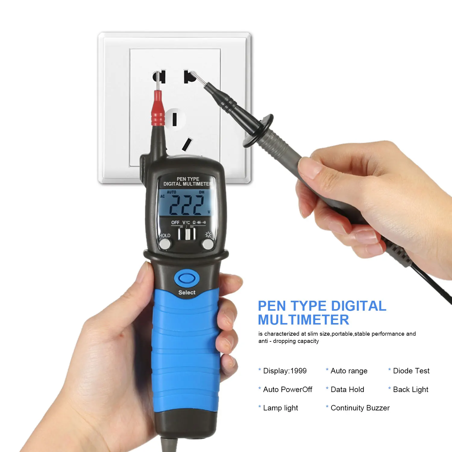 

Pen Type Digital Multimeter True RMS Auto Range LCD Backlight Voltage Resistance Diode Continuity Tester HP-38B