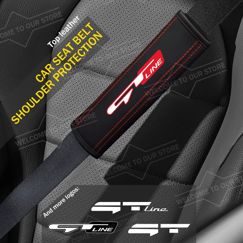 2pcs Car GT GT LINE Logo Seat Belt Cushion Leather Safety Belt Shoulder Protector Pads For Sportage Sorento Ceed Rio Picanto