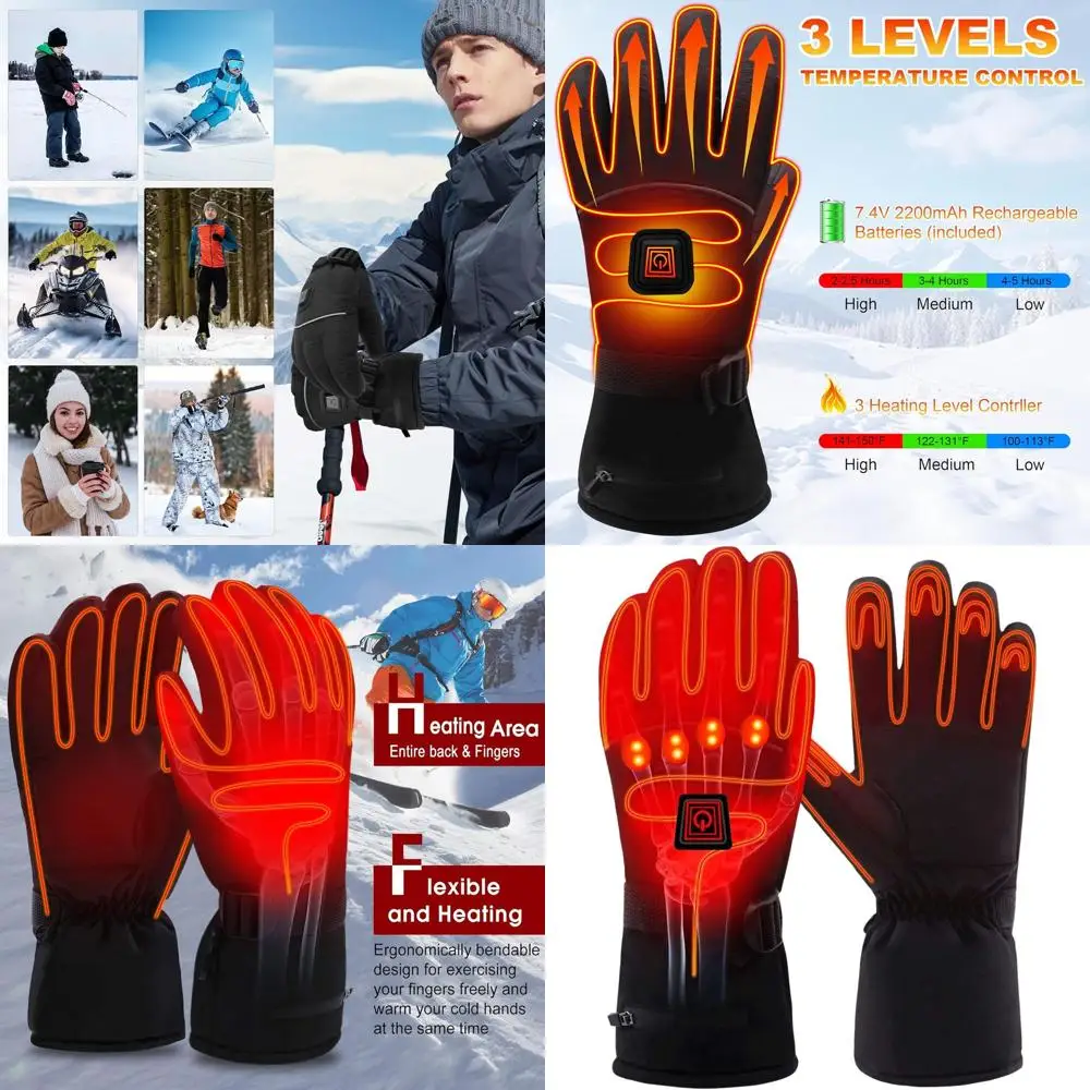 

Перчатки с подогревом для мужчин и женщин — грелки для рук с перезаряжаемой батареей и 3 уровнями нагрева, водонепроницаемые ветрозащитные зимние Ge с сенсорным экраном