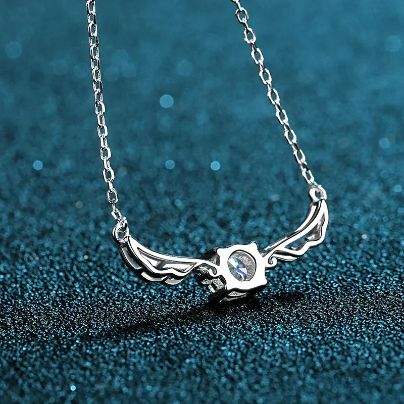 MoiEclat Store Platinum PT950  Women Angel's Wings 0.5ct Moissanite Pendant Necklaces Diamond Chain Jewelry Valentines Day Gifts