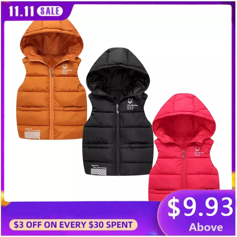 2020-新しい子供用フード付きジャケット女の子ダウンベスト冬ウエストジッパー閉鎖ラウンドフェイス男の子に適したサングラス