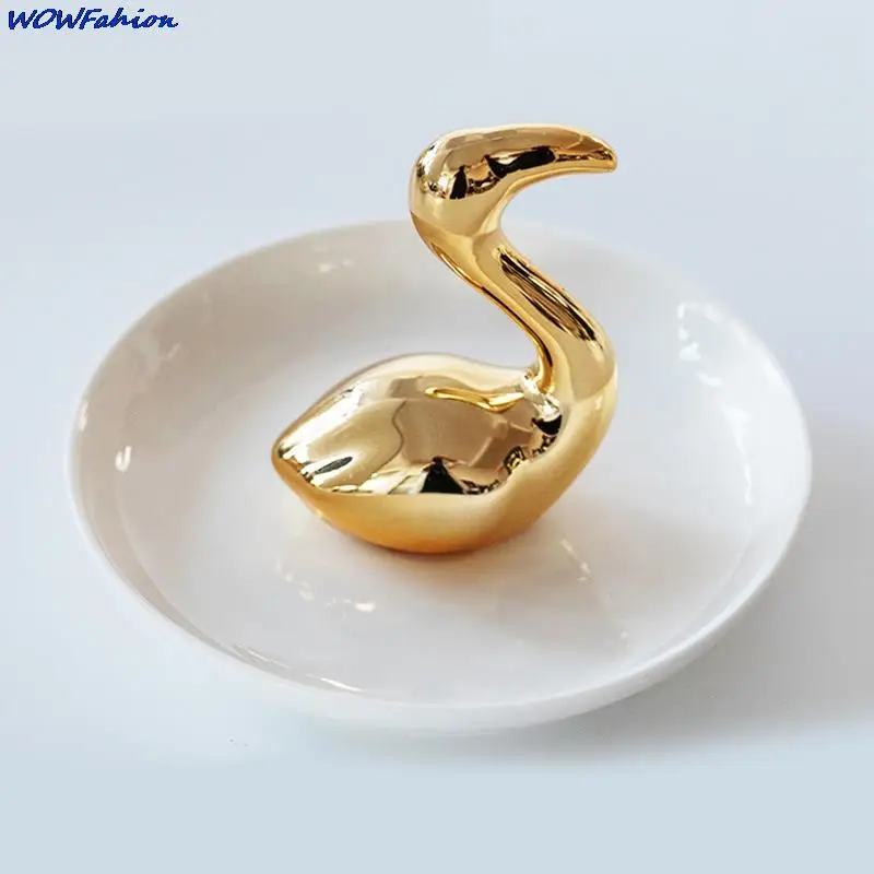 Gold Animal Design Jewelry Dish White Ceramic Engagement Rings Trinket Dish for Home Ornament for Bracelet Earring Necklace