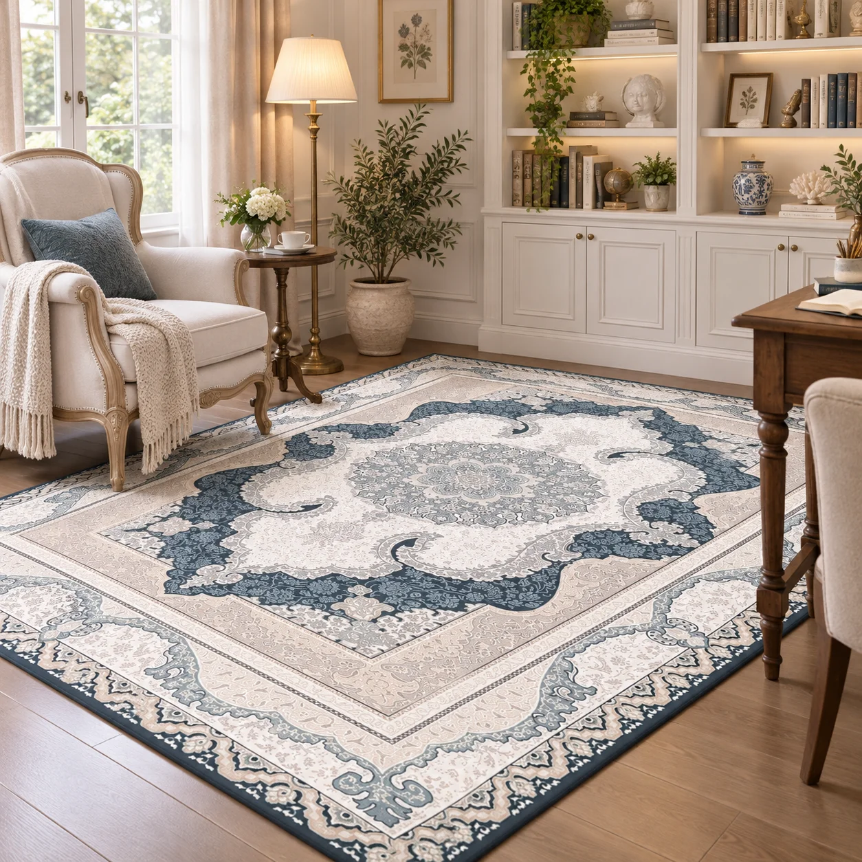 French Retro Persian Style Area Rug Tech Fabric Diatom Mud Living Room Sofa Coffee Table Carpet Bedroom Bedside Floor Mat Vintage Floral Pattern Hallway Study Room Entrance Classic Luxury Home Decor Indoor Decorative Rug Persian Interior Room Decoration