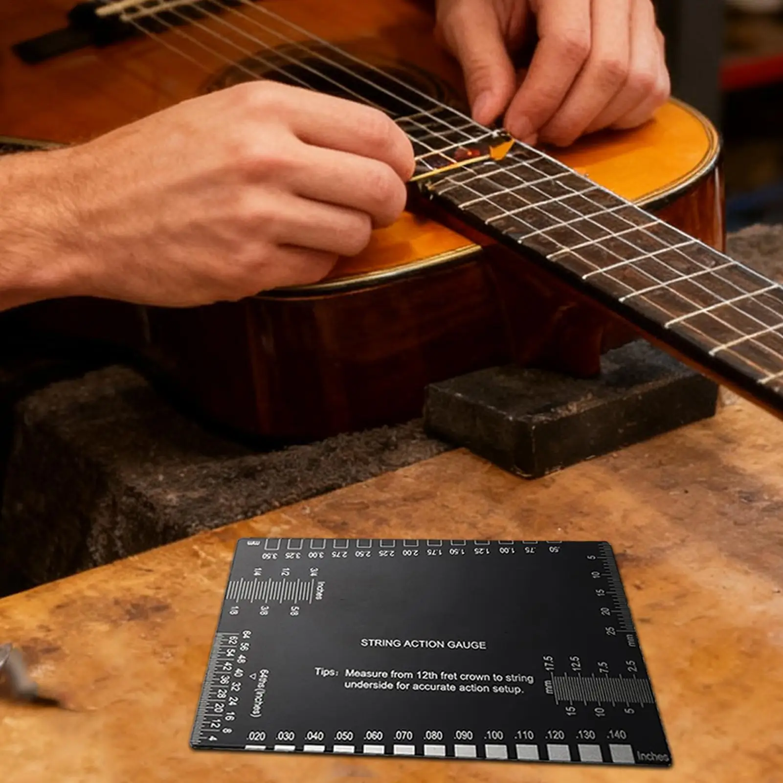 أداة قياس الارتفاع لسلسلة الجيتار أداة قياس دقيقة سريعة مع موازين متري وإمبراطورية أداة قياس الجيتار لجوز الرقبة الموسيقية